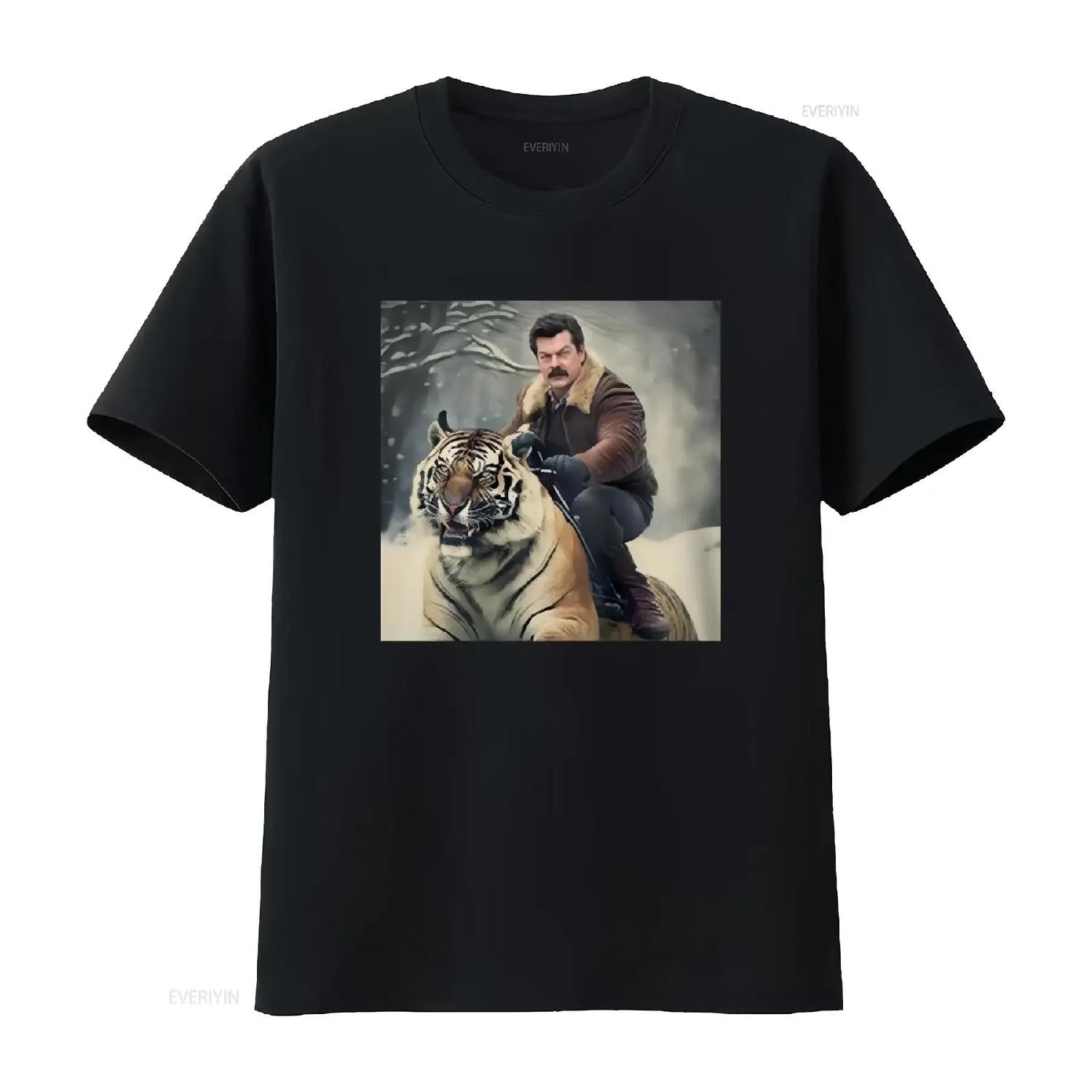 

Ron Swanson Riding a Tiger T Shirt for Parks and Recreation vintage Washed Breathable Unisex Comfortable Soft Versatile XXXXXL чорний