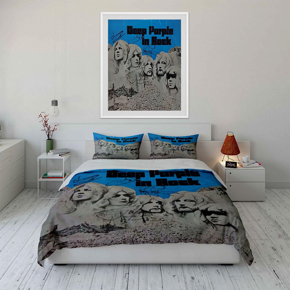 Deep Purple In Rock Print Bedding Duvet Cover Set Duvet Cover Pillowcases  (1*Duvet Cover 2*Pillowcases, without duvet insert)