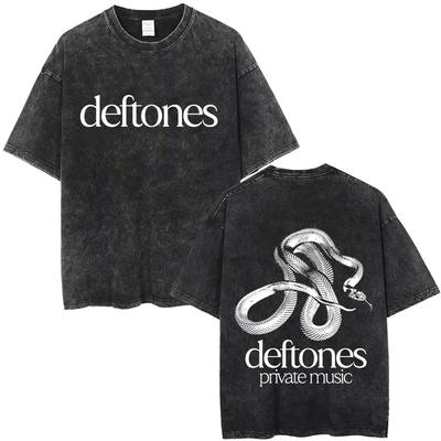 Gewaschenes Vintage Alternative Heavy Metal Rockband Deftones Privater Musik Schlangen Grafik T-Shirt Herren Damen Baumwolle Übergroße T-Shirts