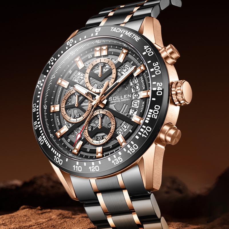 

Мужские бизнес-часы Solon Quartz с браслетом из нержавеющей стали и классическим большим циферблатом с тремя стрелками