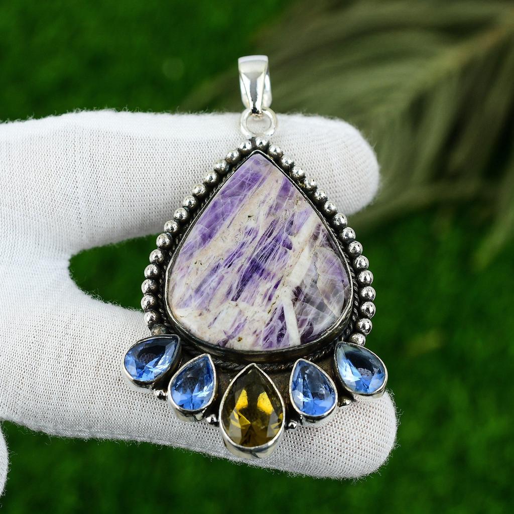 Hochzeitsgeschenk für Sie 925 Silber Natürlicher Chevron-Amethyst Edelstein Anhänger