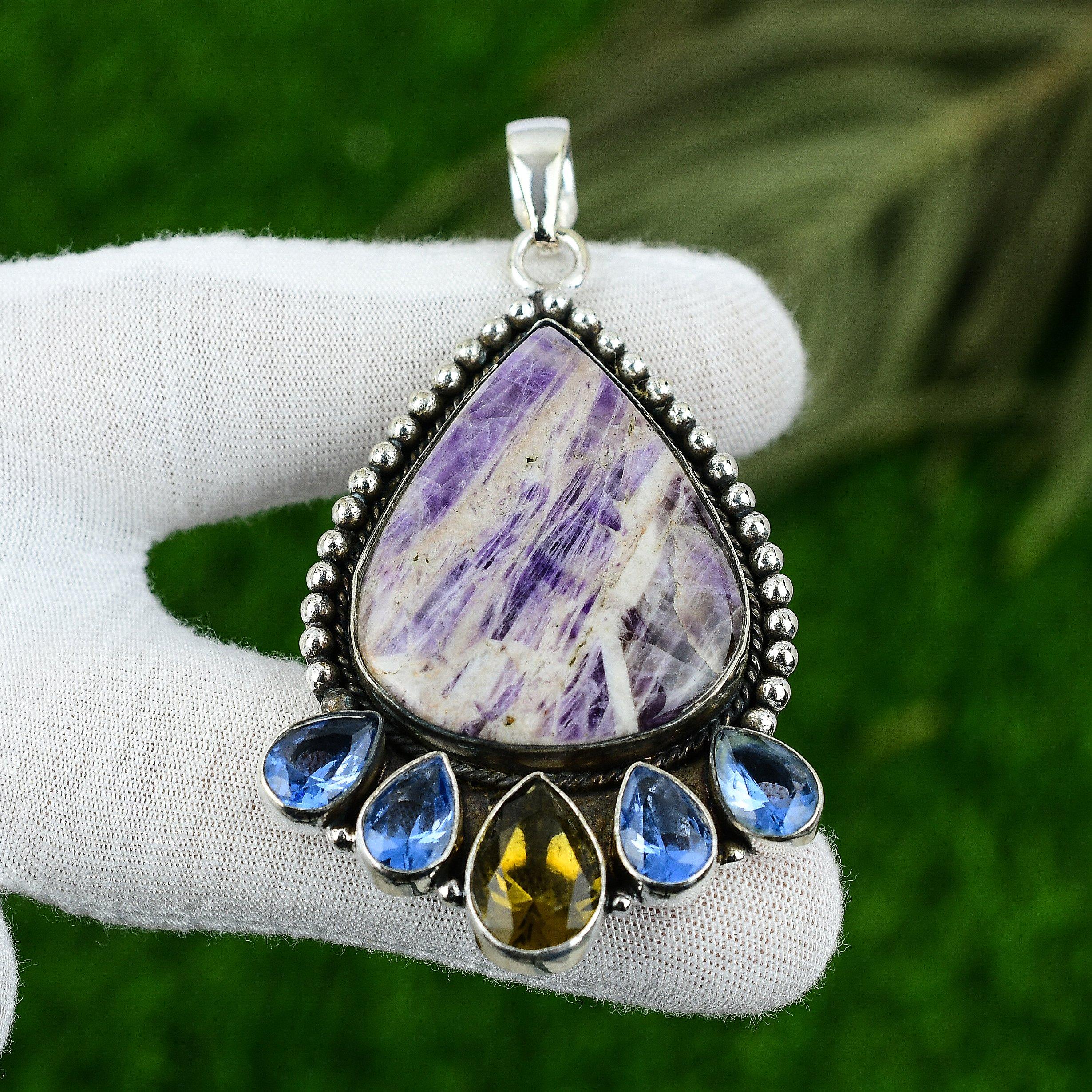 Свадебный подарок для нее Подвеска из серебра 925 пробы с натуральным аметистом шеврон