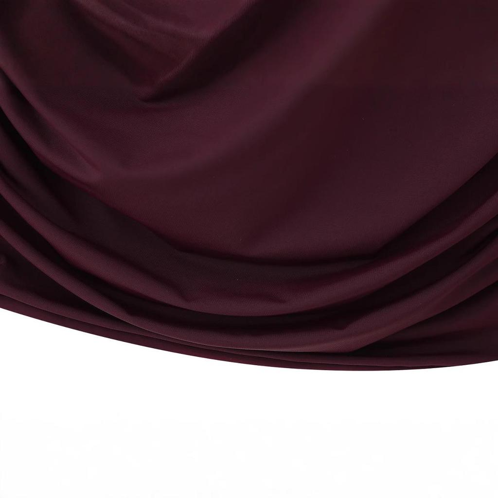 2025 Spring Women's European & American Style Cowl Neck Pleated Long Sleeve Nylon Top