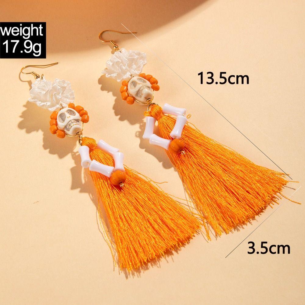 Colorful Skull Drop Earring Rice Bead Pumpkin Earrings Fun Halloween Earrings  Women