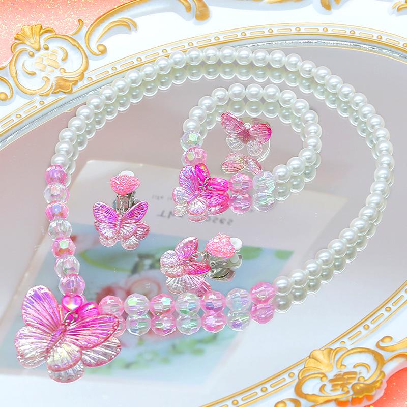 Prinzessinnen Schmuckset für Mädchen: Süßes Cartoon-Schmetterlings-Halskette, Choker, Ohrringe & Ring