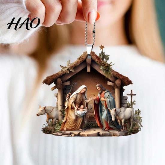 Festive Party Decor Christmas Pendant Ornament Jesus Family Prayer Scene Bright Fine Workmanship Colored Religious Symbol Nativity for Home