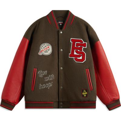 Li Ning Badfive Giacca da baseball casual comoda monopetto con scritta stampata Giacca da uomo Marrone ardesia Rosso gloria AJMV065-1