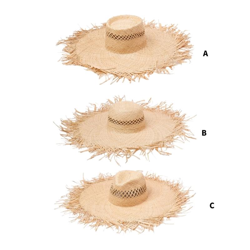 Elegant Raffia Sun Hat With Adjustable Size And Breathable Open Weaving For Beach Vacation Outdoor Activity Travel Gear