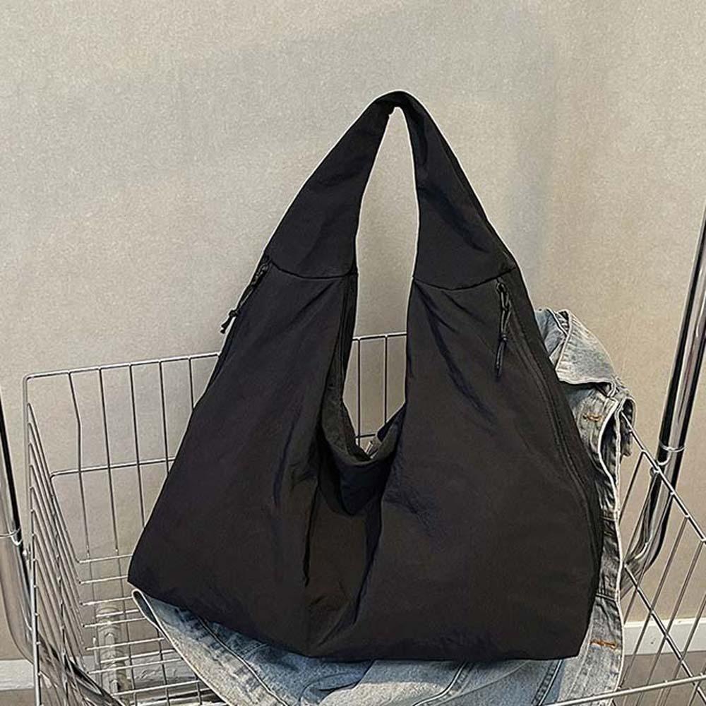 

Double Zipper Design Nylon Shoulder Bag Casual Versatile Commuting Handbag Outdoor чёрный