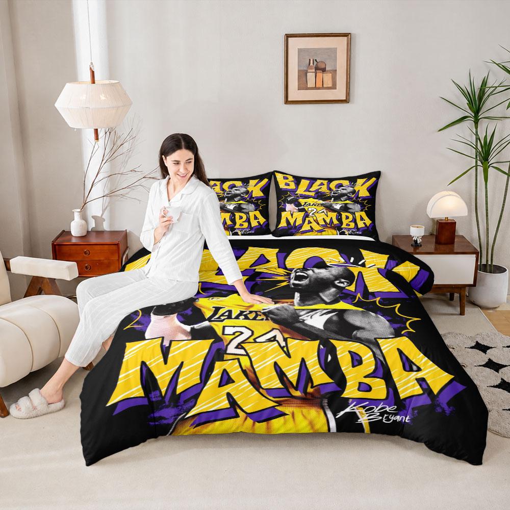 Retro Kobe Bryant Black Mamba Poster Yellow King Size Duvet Cover, Quick Dry Duvet Cover Set, Hygienic Washable Duvet Cover