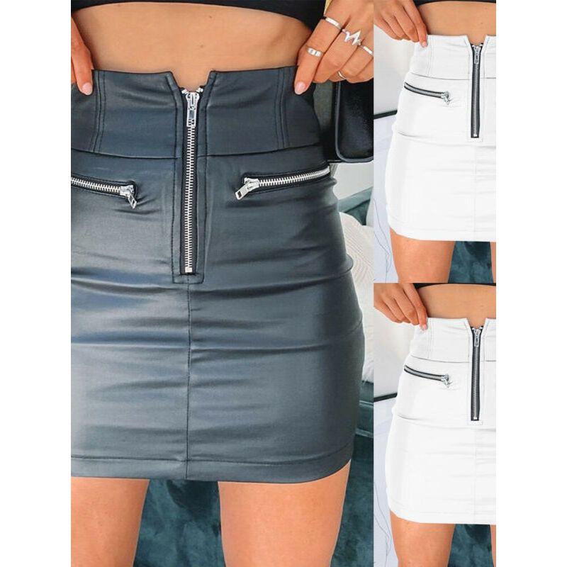 Zip Panel Wrap Hip Leather Skirt S-XXL Fashion Zipper Patchwork Leather Hip Skirt