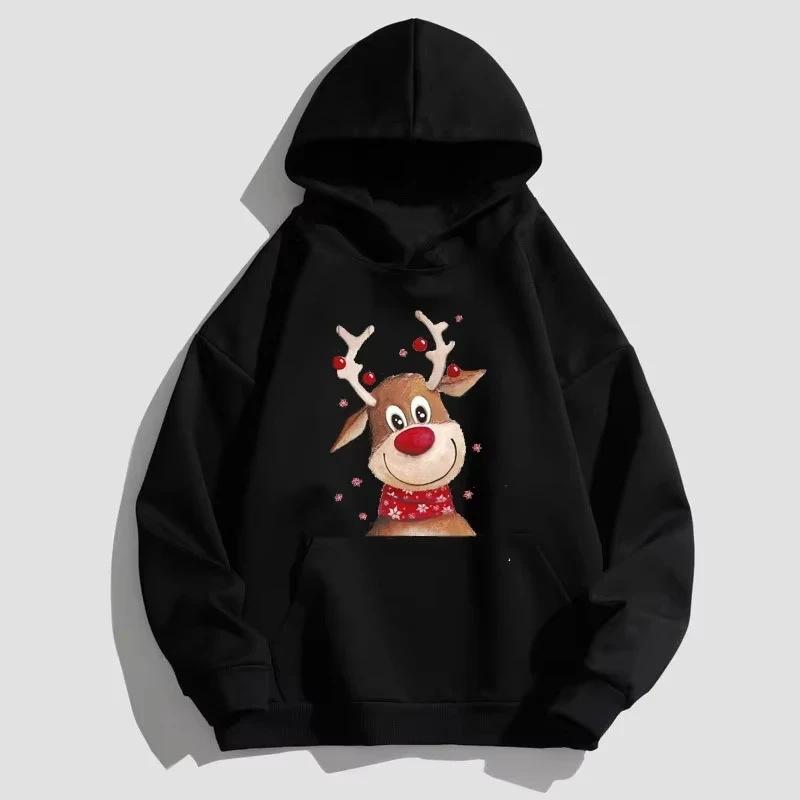 Cross-border new printed Christmas deer jumper, men's and women's fashion jumper, street style hooded sweatshirt