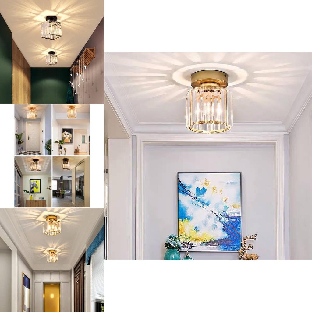 Stylish Modern Crystal Ceiling Light Elegant Design For Entryway Hallway In Black And Gold