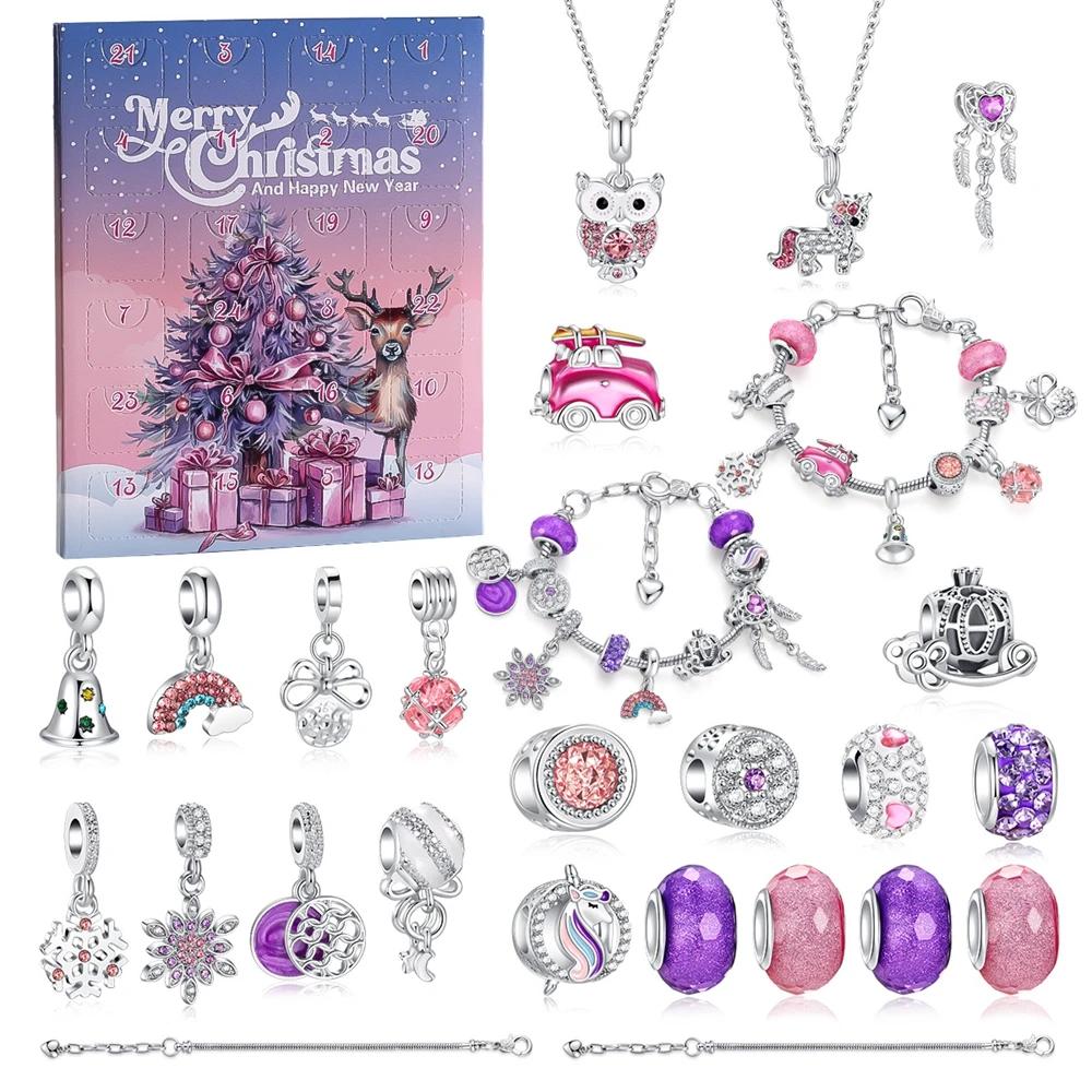 Christmas Advent Crystal Bracelet Kit Calendar Gift Box Christmas Blind Box Set For Girl Children Birthday Party Holiday Gift