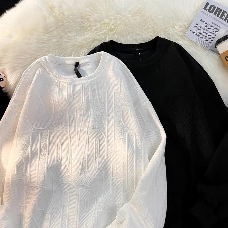 

Men s 3D Jacquard Long-Sleeve Loose-Fit Sweatshirt – Stylish American High Street Fall Fashion 5XL (175-200 jin) білий