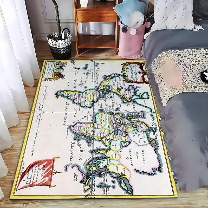 Vintage World Map Carpet suitable as a non-slip mat for the living room or bedroom sofa