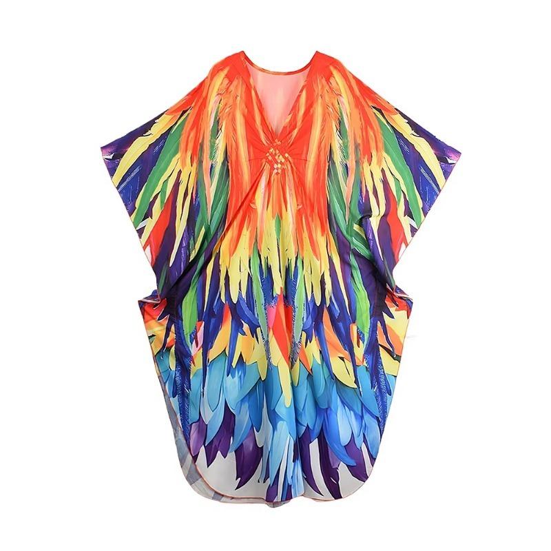 

XITAO Bat Wing Sleeve Vintage V-neck Print Dress GJ1160 One Size оранжевый