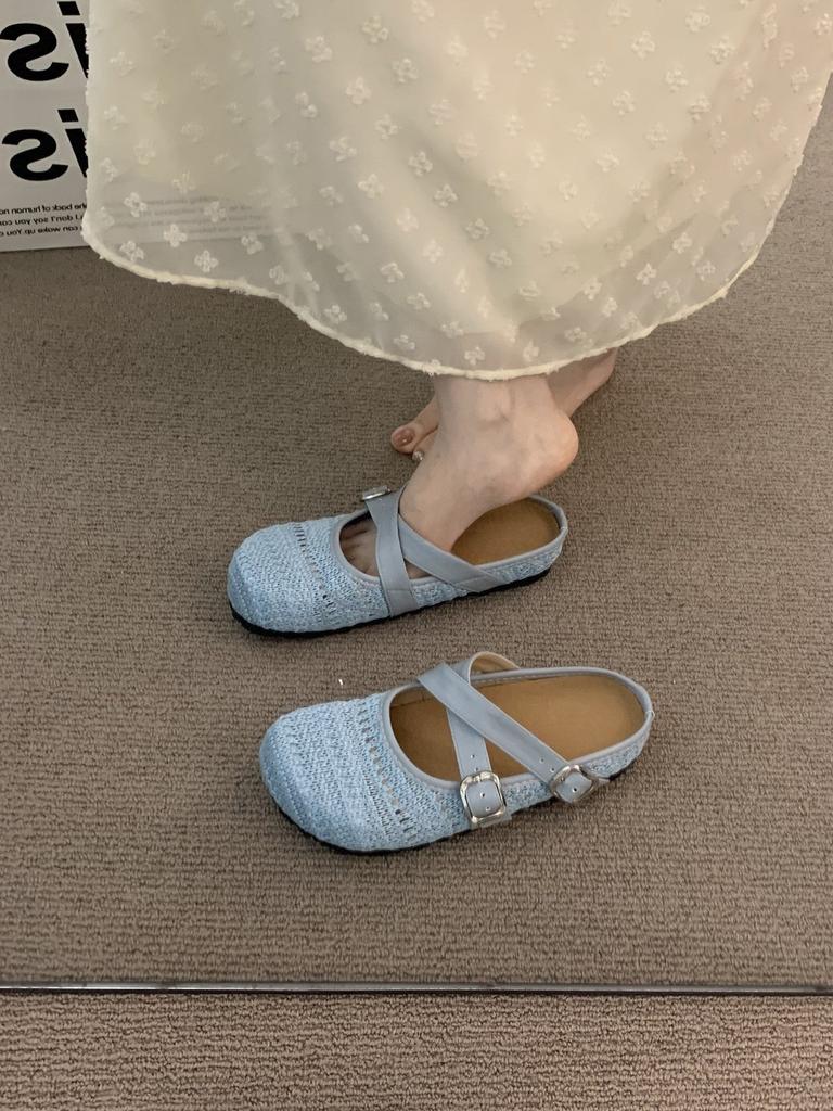 Late evening breeze wearing women's new 2025 spring and summer vacation with Mary Jane half slippers