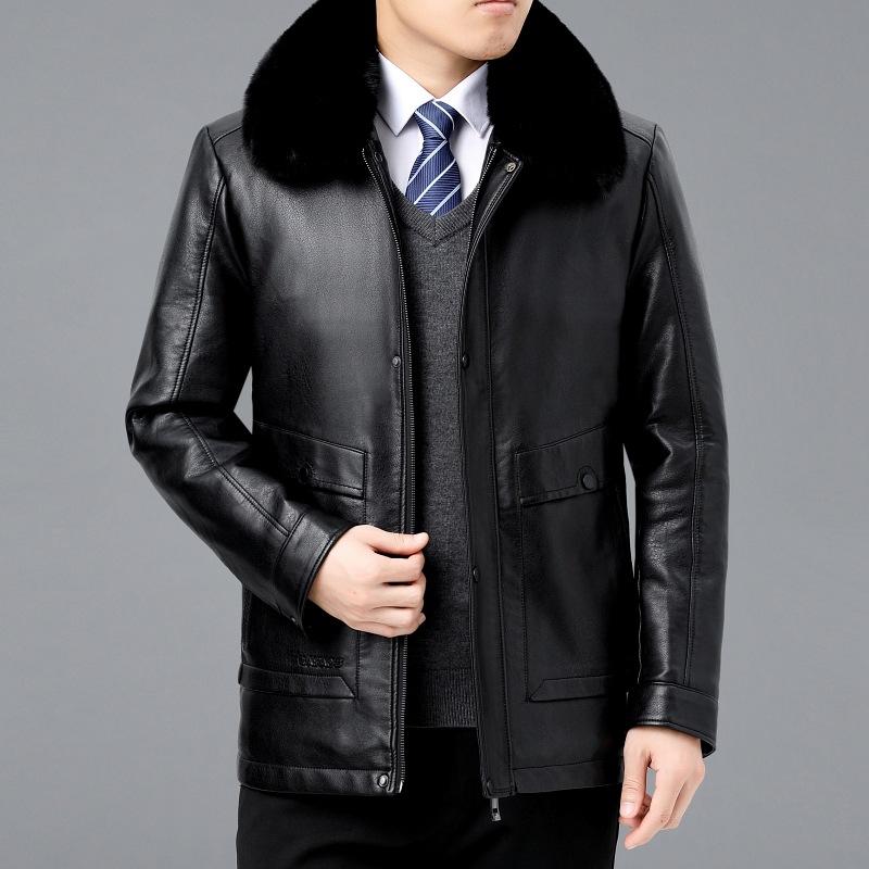 

Men s Autumn and Winter Velvet Thickened Genuine Leather Jacket Middle-aged Dad s Sheepskin Jacket 170
