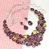 Ametrine ,Rubylite Facited Gemstone Jewelry Necklace &Earrings 18-20''