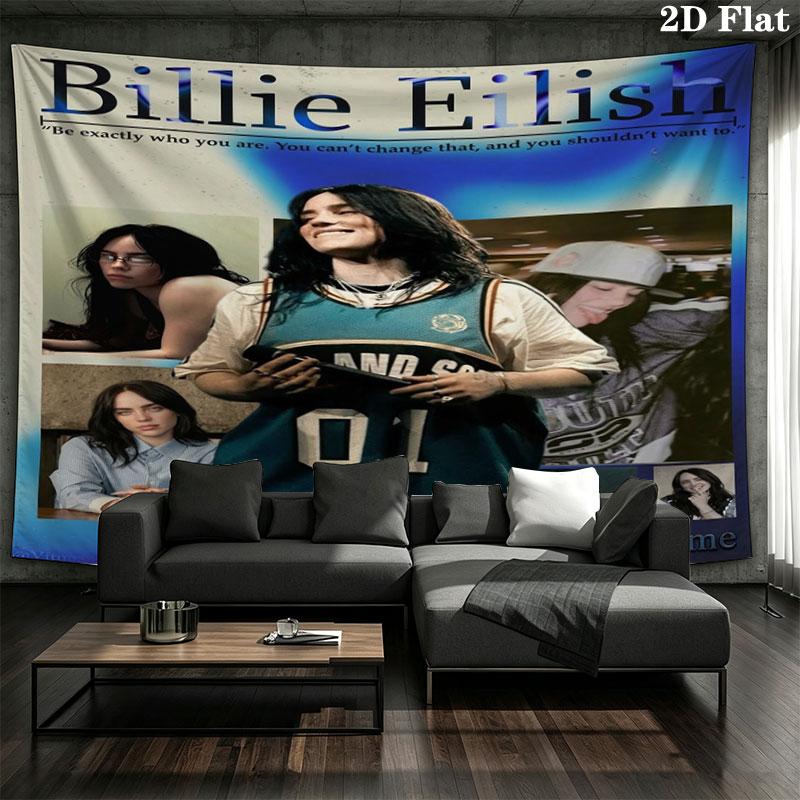 Arazzo da Parete con Nome Personalizzato Billie Eilish Appeso Estetico alla Parete Coperta in Tessuto Stampato Arazzi Decorativi per Camera da Letto Soggiorno Decorazioni per la Casa