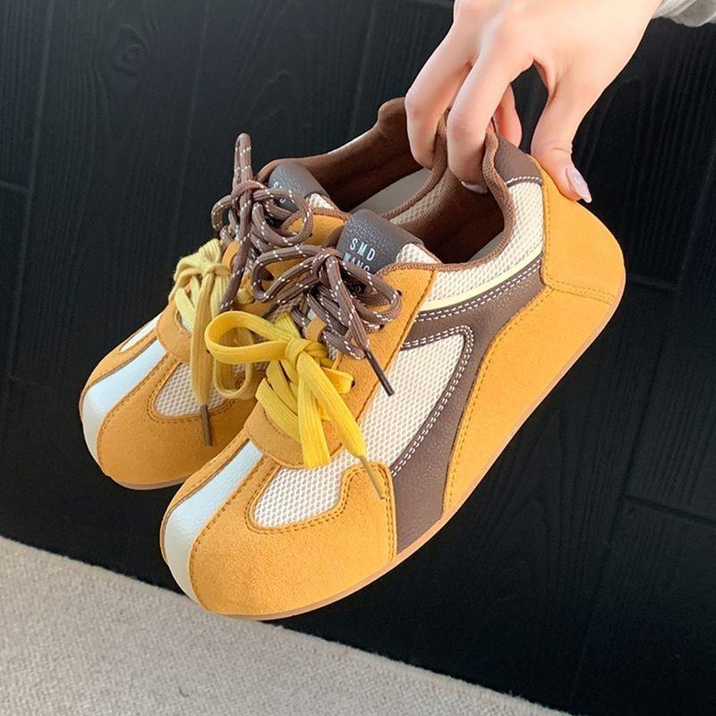 Retro comfortable soft baseplate shoes women's spring new round head lace-up mesh breathable casual shoes