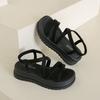 Sandals female 2025 summer new fairy wind round head cross belt casual muffin platform fashion beach roman shoes
