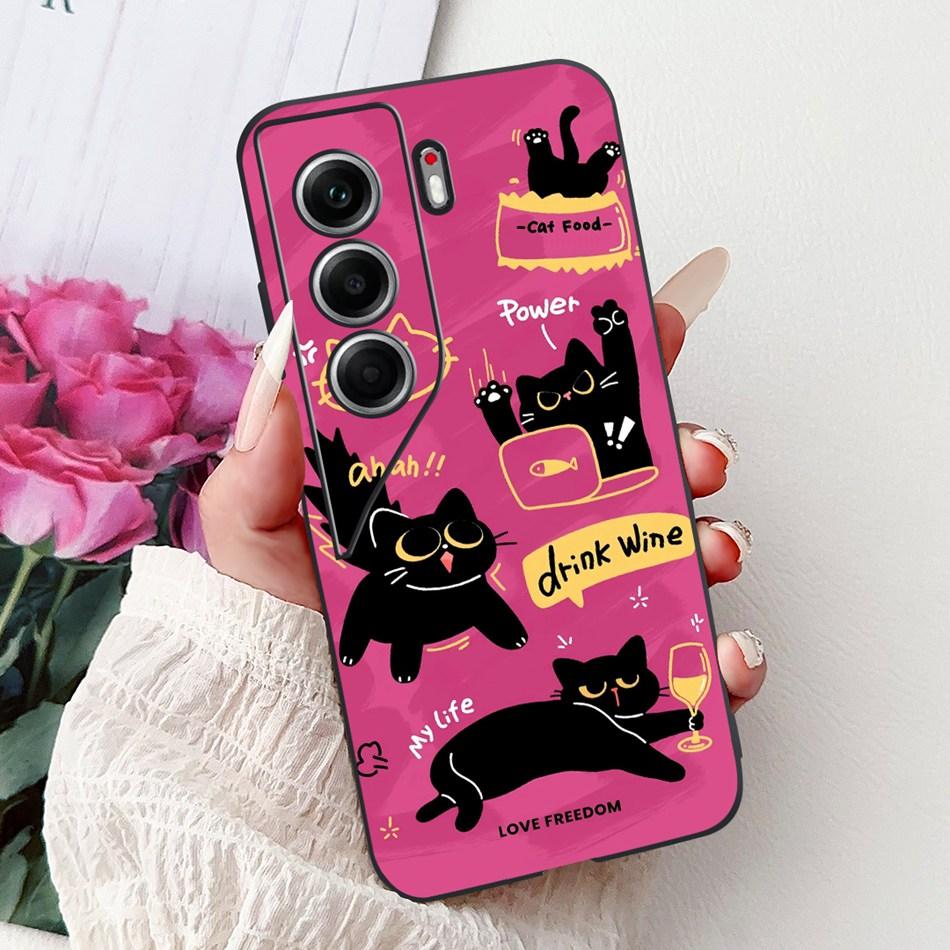 For Tecno Camon 40 Pro 4G Camon40 Elegant Floral Cat Phone Case For Camon 40 40Pro 4G CM6 CM5 Black Silicone Soft Cases Bumpers
