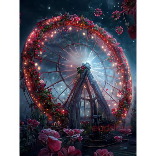 Fantasy Flower Diamantový obraz Růže Ruské kolo Diamantové vyšívání Plný vrták Čtverec kamínků Nástěnné umění Ruční práce S466