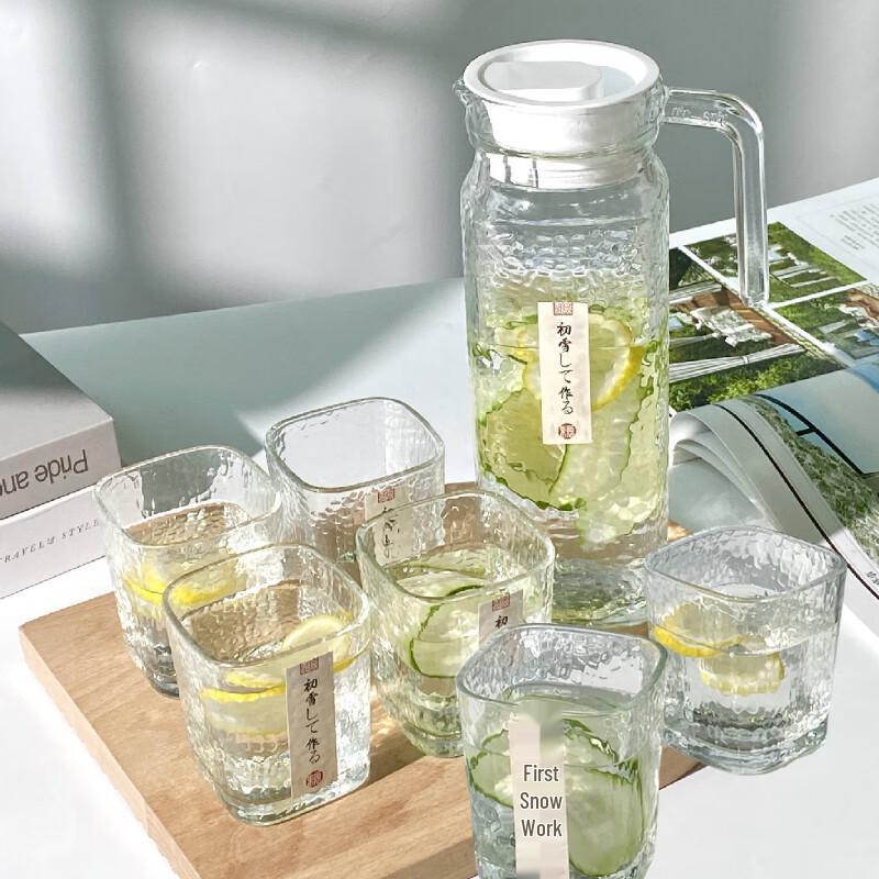 Hammered Glass Pitcher & Cup Set
