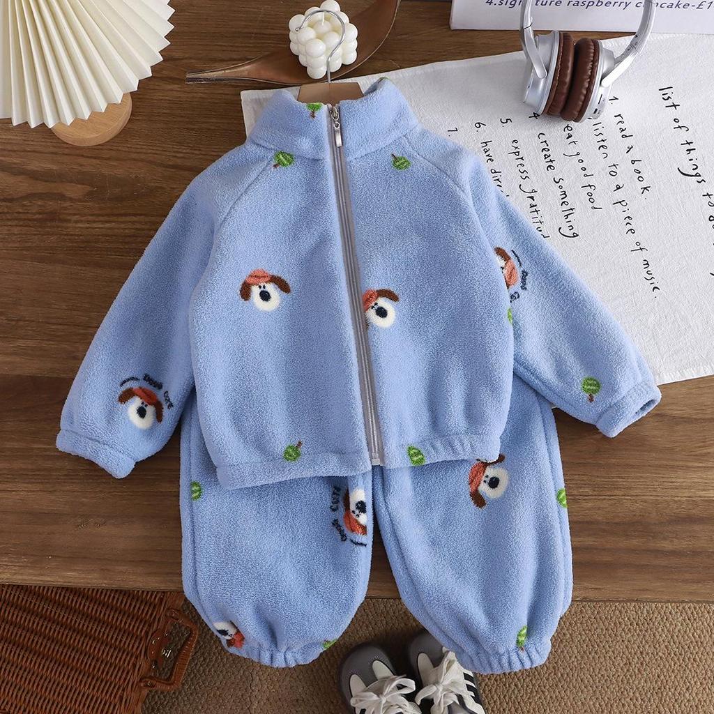 Autumn/Winter Plush Thickened Korean Style Kids Homewear Set - Warm Boys & Girls Clothing