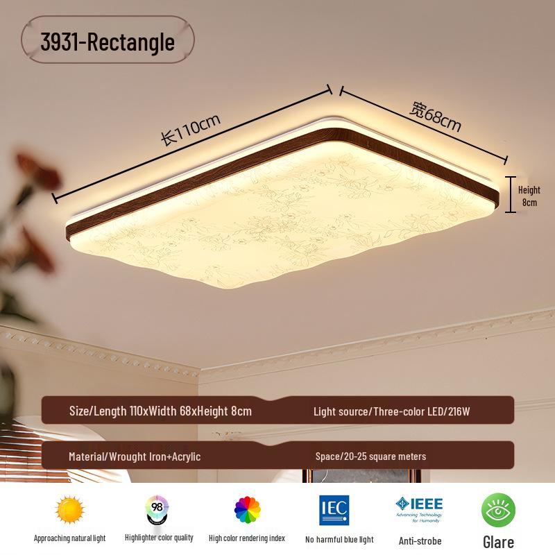 Zen Song Dynasty Walnut Solid Wood Ceiling Light with Fabric Shade