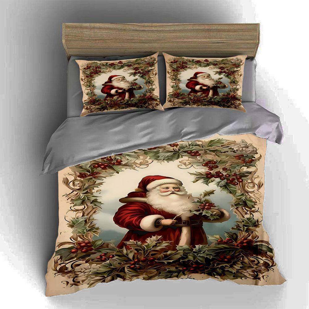 Santa-themed Holly. Bedding Duvet Cover Sets Duvet Covers Pillowcases Gifts (1 * Duvet Cover 2 * Pillowcases, Without Duvet Insert)