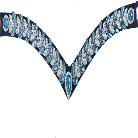 Sparkly Turquoise V-Shaped Kiara Browband for Bridle Made from Durable Leather.