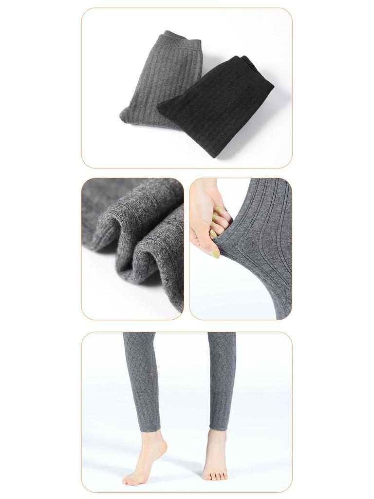 Double-Layer Women's White Cashmere Warm Pants with Fleece-Lined Knee Pads