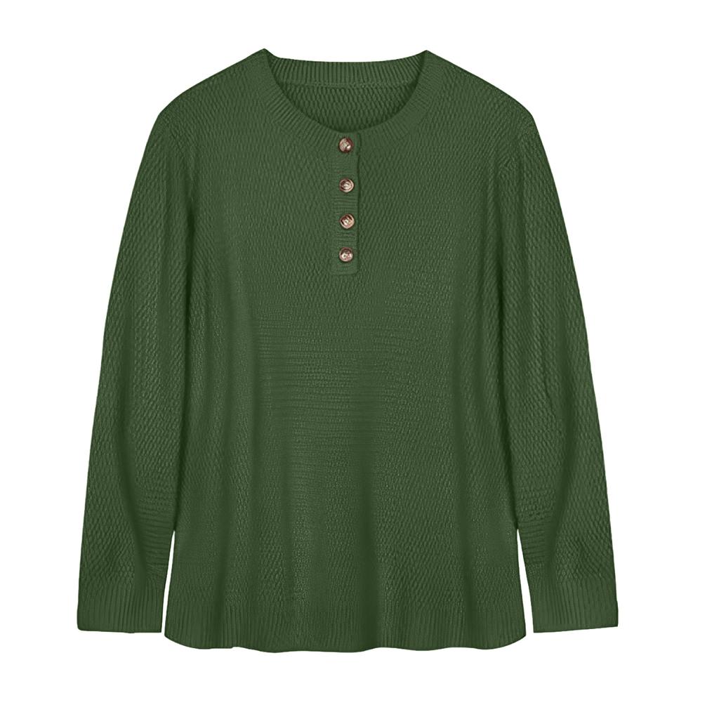 Damen Locker Geschnittenes Einfarbiges Knopfleisten Langarm Rundhals Pullover Strickpullover Top