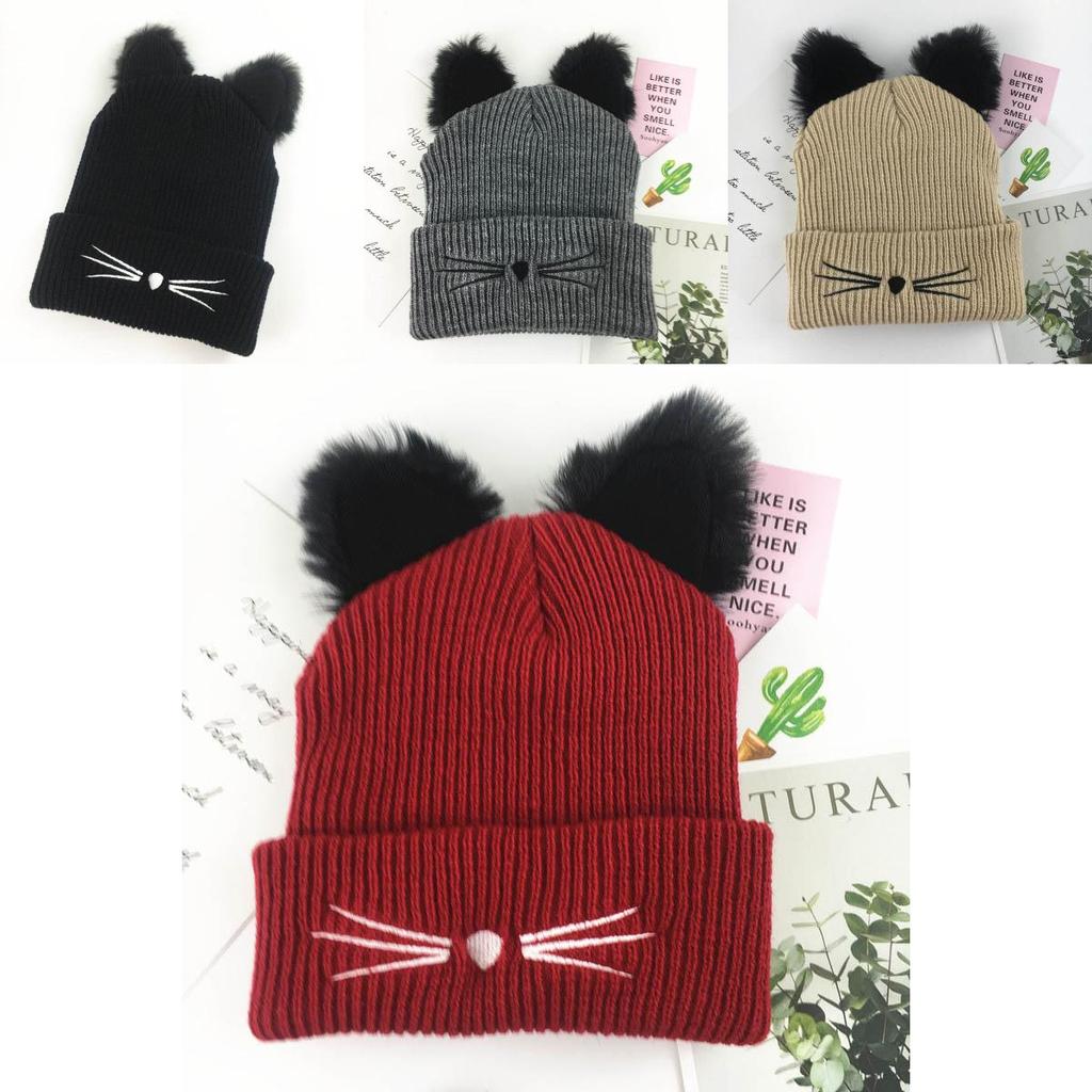 Cozy Cat Ears Women Hat Knitted Acrylic Warm Winter Beanie Caps For Fashionable Comfort