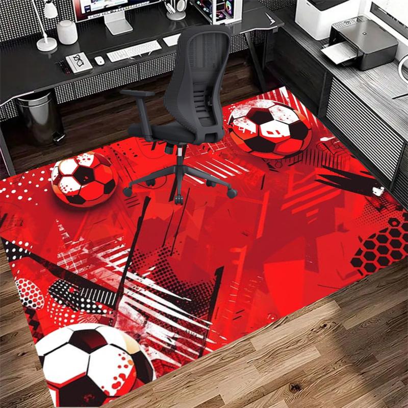Red Graffiti Soccer Ball Geometric Print Area Rug Sport Theme Non Slip Rectangular Floor Mat Football Fan Gaming Room Bedroom Decor Rug
