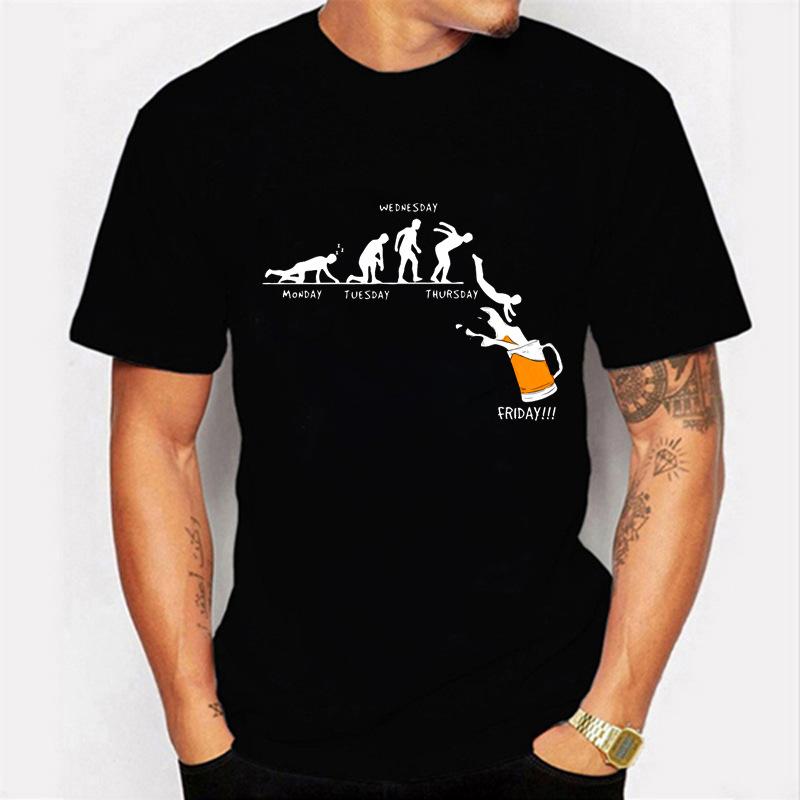 Summer Printed Beer Day Funny Graphic Letters Casual Round Neck Plus Size Pure Cotton Short Sleeved Top T-Shirts Men’s