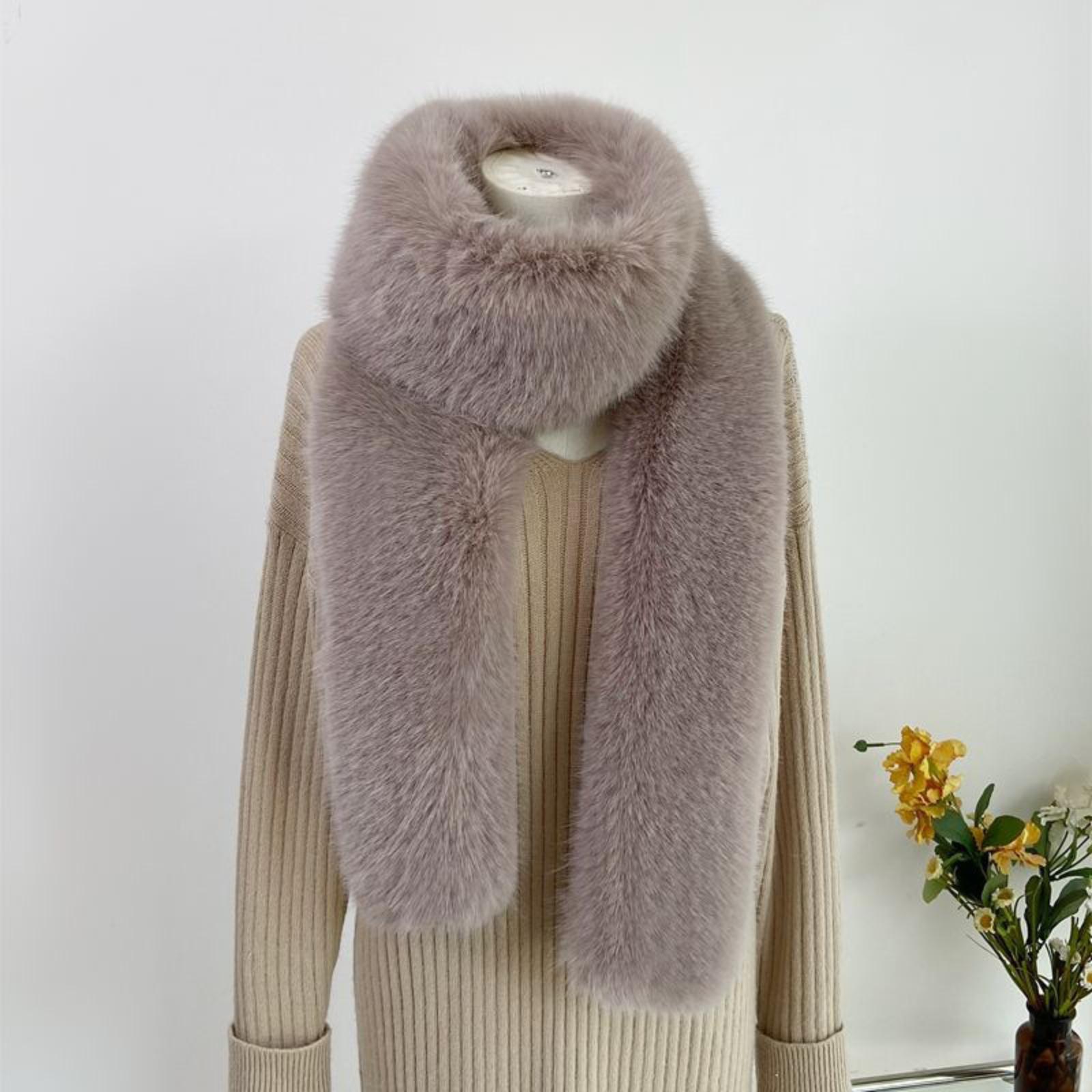 

Winter Neck Warmer With Faux Collar, Double-sided Shawl Scarf One Size хакі