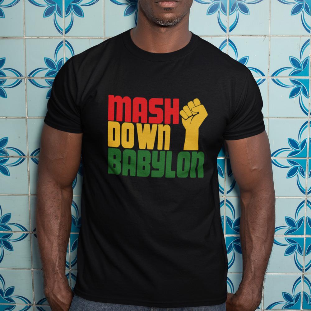 ФУТБОЛКА MASH DOWN BABYLON (Регги Даб Корни Джа Раста Диджей Тош Музыка Карнавал Унисекс Футболка XXL