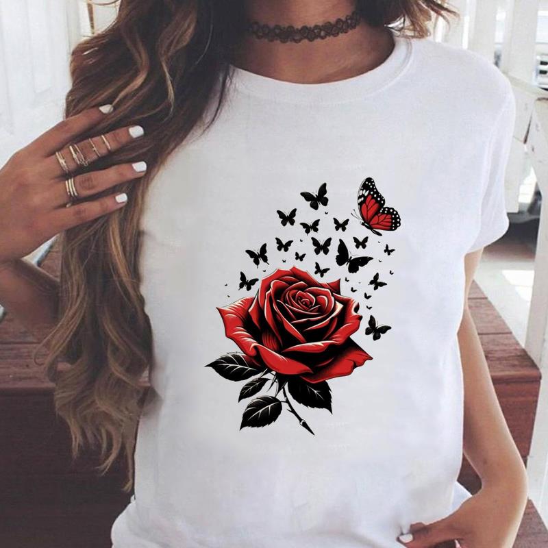 (Asian Size) trend watercolor flower style Graphic Tee Female Casual  Fashion T Clothing Women's Top Print Short Sleeve T-shirts