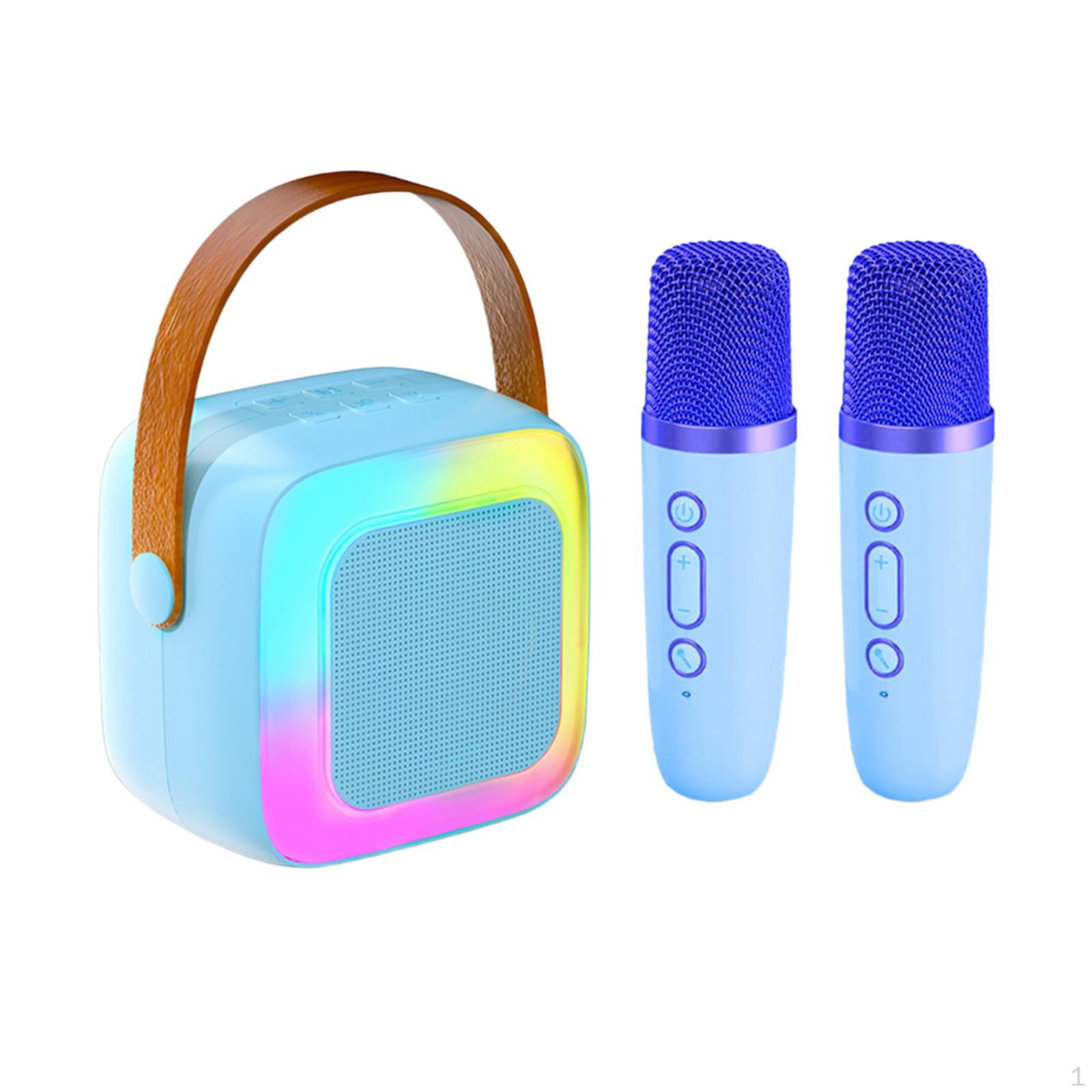 

Караоке-машина для детей, музыкальный проигрыватель, игрушка с 2 микрофонами и разноцветными огнями для кемпинга синий