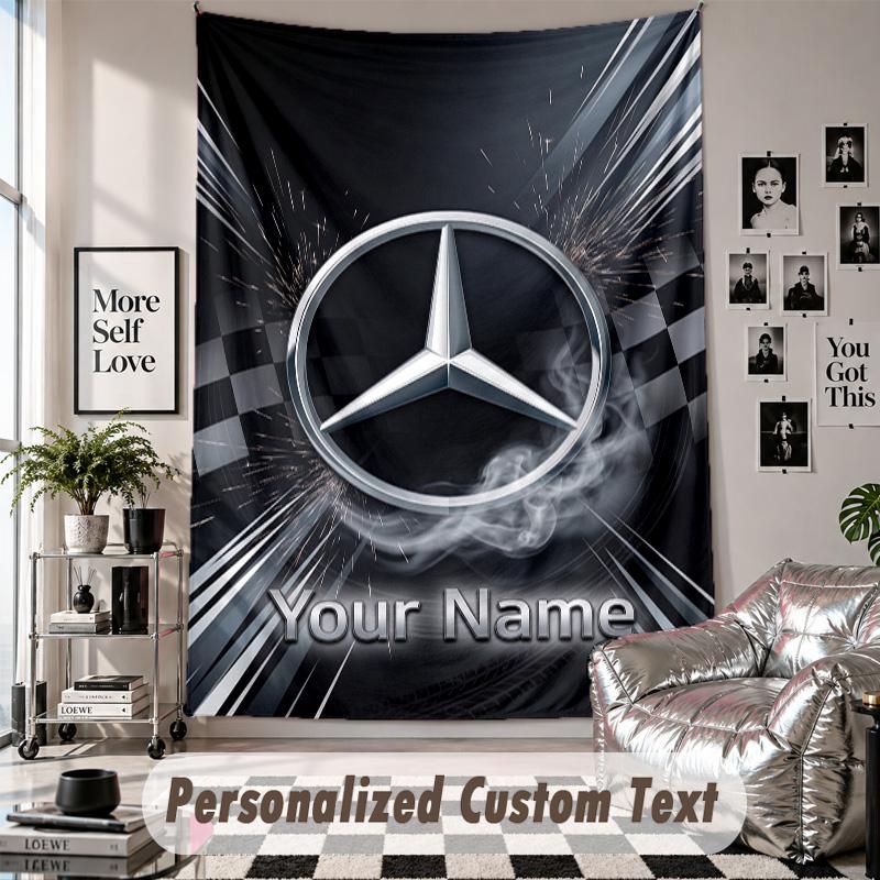 Wall Hanging Tapestry With Custom Name & Text, Mercedes Trucks Decorative Tapestry For Bedroom