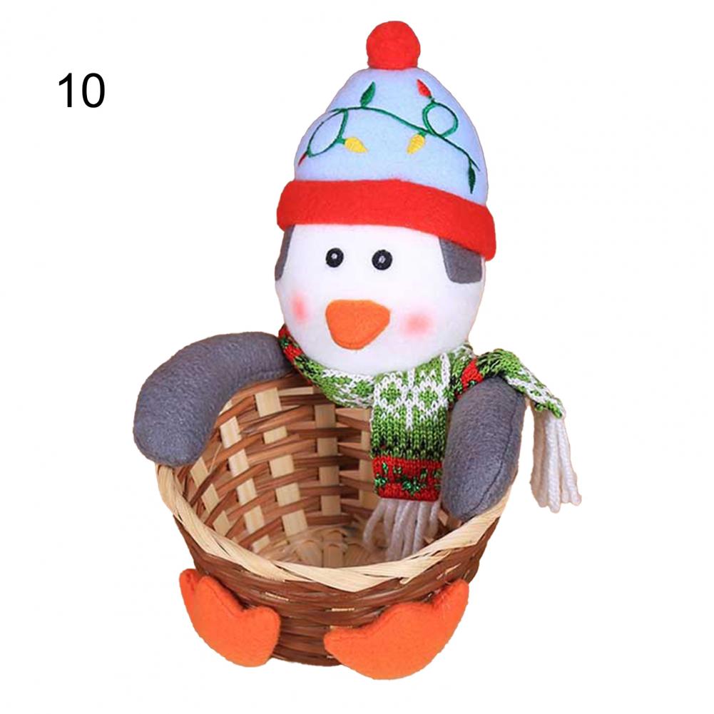 Santa Claus Snowman Candy Storage Bamboo Basket Christmas Gift Desktop Ornament Woven Handmade Bamboo Basket Snacks Restaurant