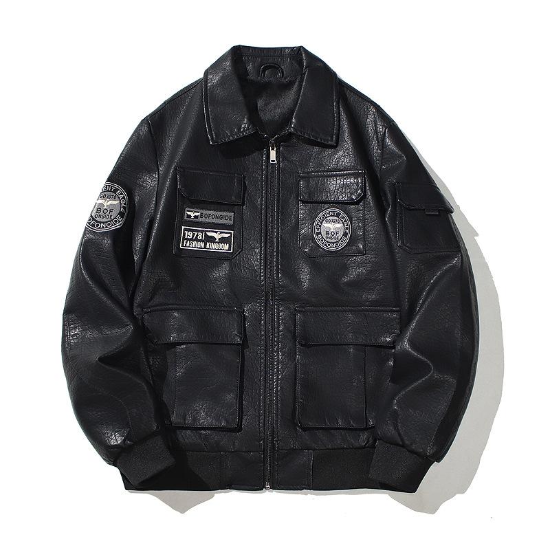 Leather Jacket for Men Spring Korean Style Slim Lapel Casual Green Leather Jacket Trendy Slim Motorcycle Jacket for Men M