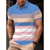 2026 Summer New Style Men's Short-Sleeved Polo Shirt with 3D Stripes Pattern Print - Street Casual Fashionable and Comfortable