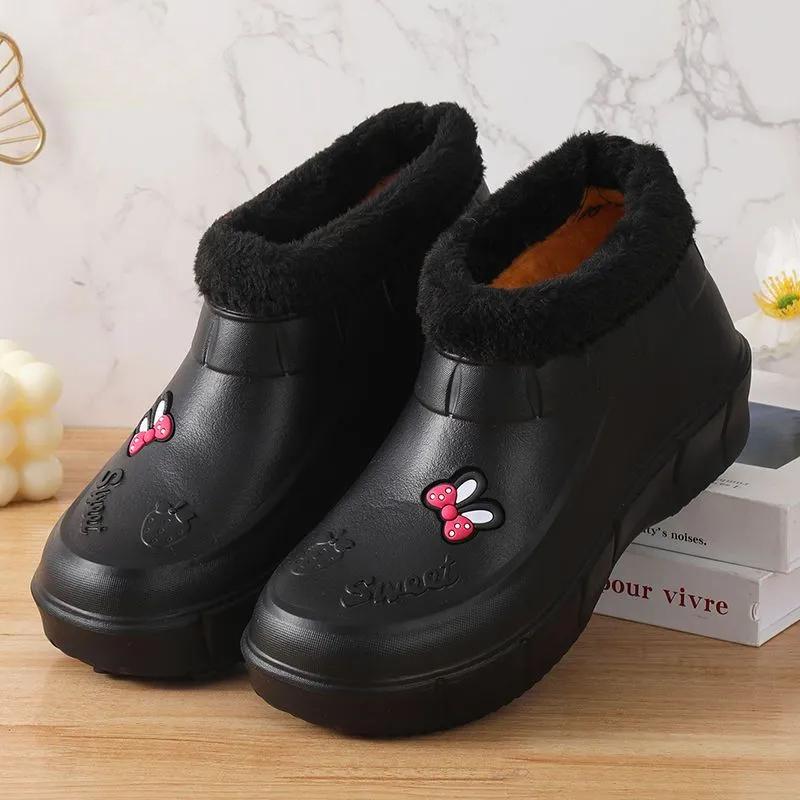 

Мужские и женские зимние ботинки с плюшевой подкладкой, теплые резиновые сапоги, водонепроницаемые резиновые сапоги, кухонная рабочая обувь 37 чёрный