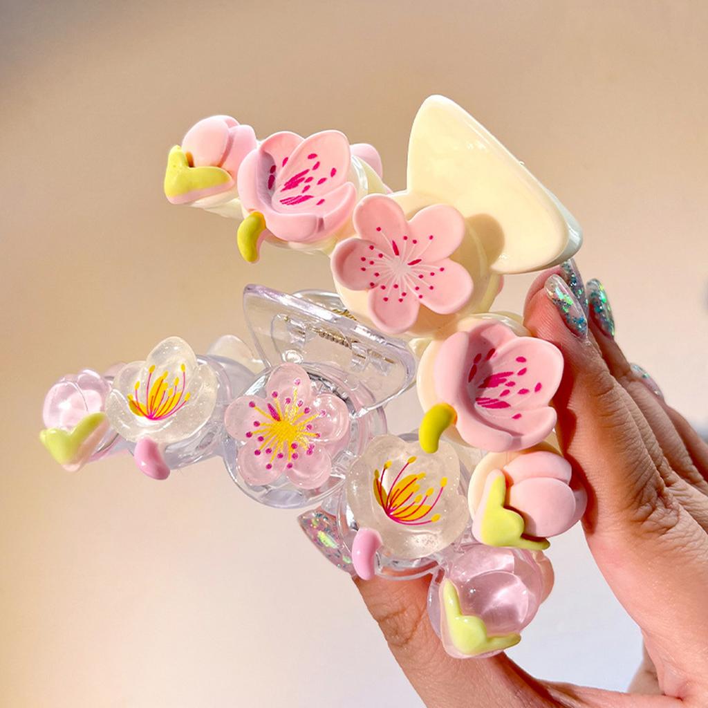 1pc Cute Tulip Flower Hair Grip Clip On the Back of the Head, Sweet Shark Clip Peach Blossom Pink Half Hair Clip