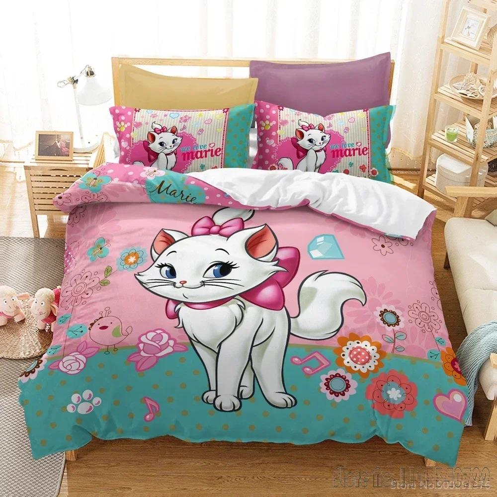 3D Print Cartoon Marie Cat Duvet Cover Set HD Comforter Cover for Kids Bedding Sets Bedclothes Bedroom Decor